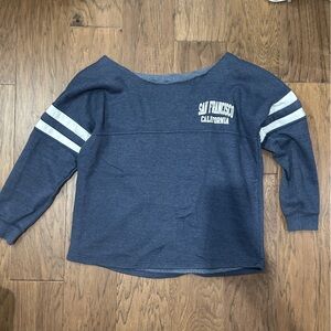 Blue Long Sleeve Sweatshirt with White Stripes